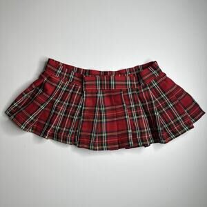 Y2K Hustler Red Plaid Pleated Micro Mini Skirt M/L Punk School Girl Sexy